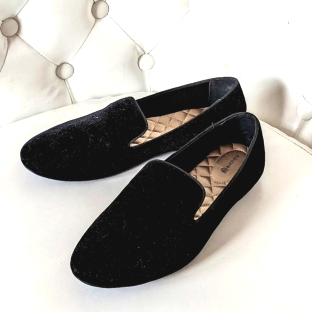 Birdies The Starling Slip On Black Velvet Loafers